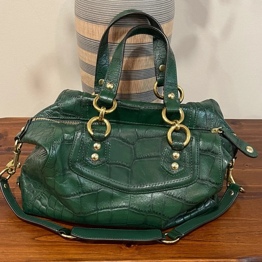 Coach Forest Green Croc-Embossed Satchel - Picture 2 of 4